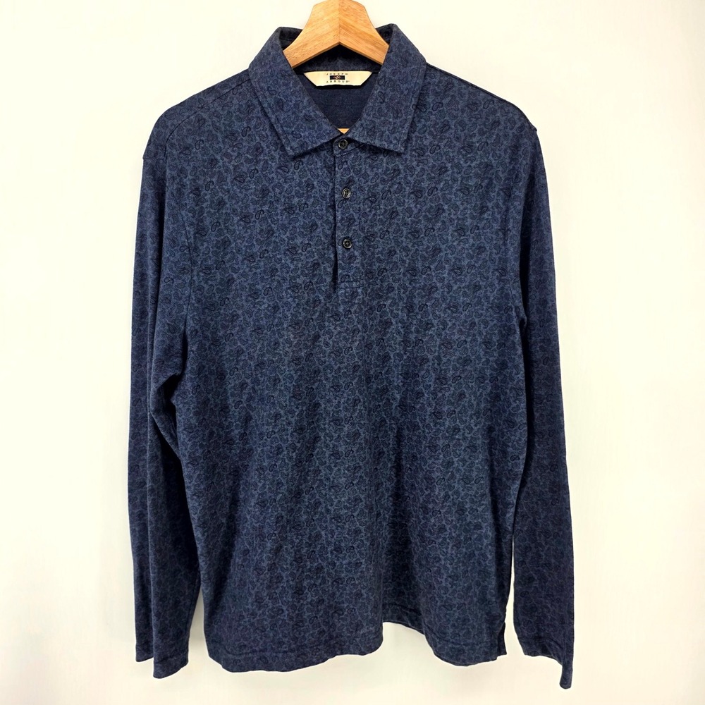 Joseph Abboud Polo Shirt Mens M Blue Paisley Long Sleeve Casual Jersey Top 7743